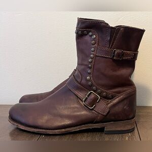 Liberty Black Studded Brown Leather Moto Zip Boots Womens size 10